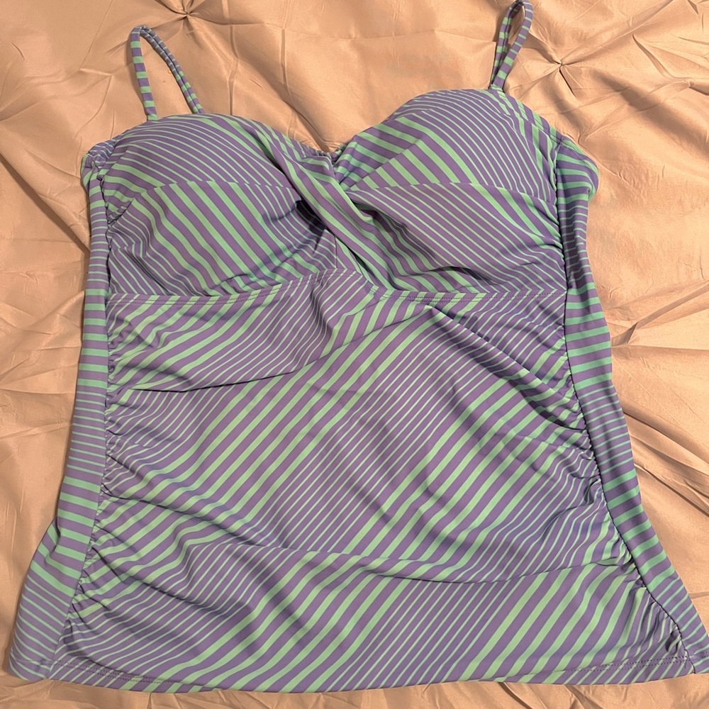Collections By Catalina Stripe Tankini Top XL Blue & Green